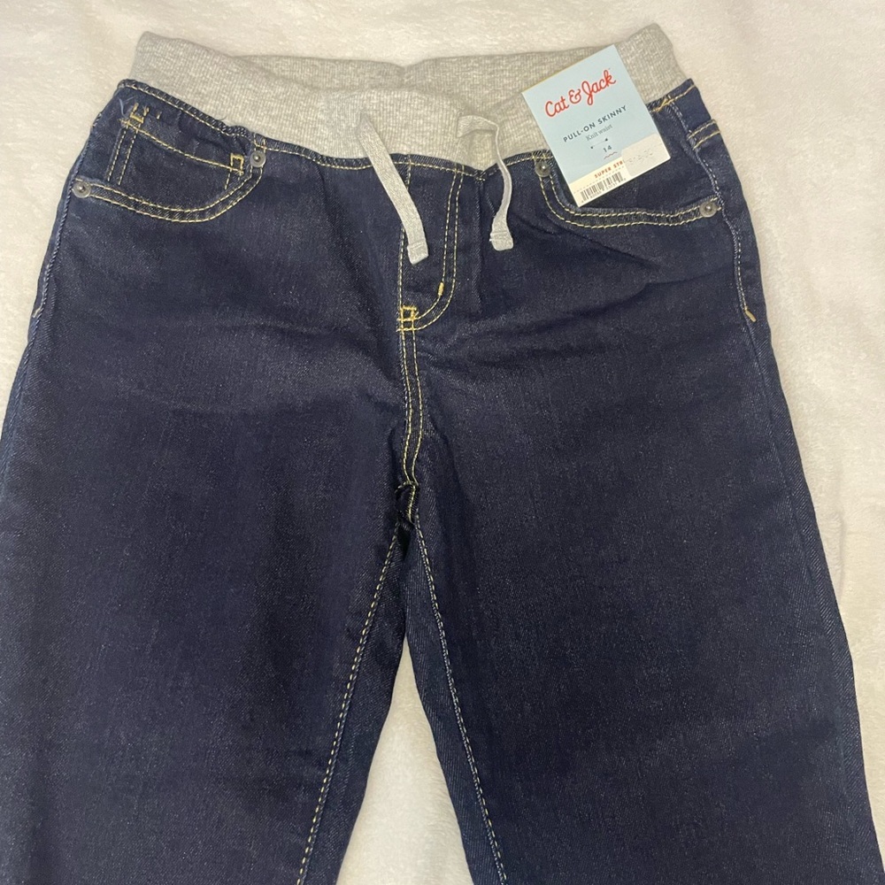 Cat & Jack Girls’ Mid-Rise Knit Waist Pull-On Skinny Jeans Dark Wash size 14 - Picture 5 of 7
